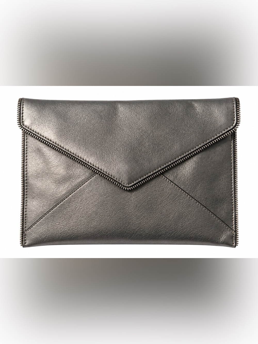 Rebecca Minkoff Leo Metallic Silver Gunmetal Envelope Clutch